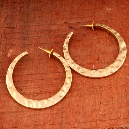 Hammered Round Hoop earring, Brass with 22k gold plated, Brass Jewelry